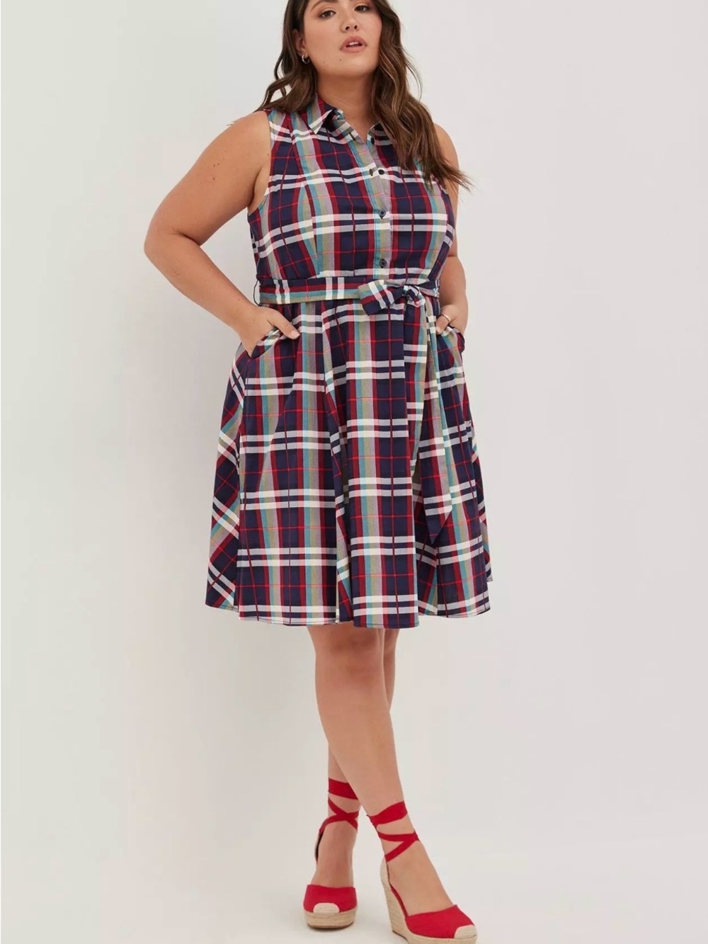 torrid Navy Plaid Tie-Waist Dress